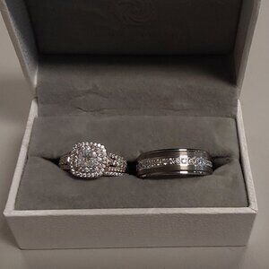 Newshe Jewellery Wedding Rings Set for Him and Her- Size 10 and Size 8